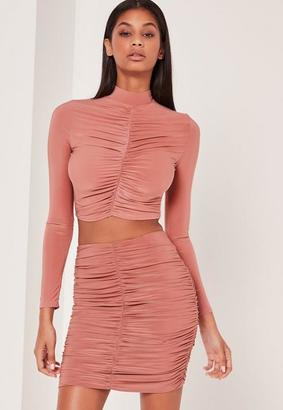 Missguided Pink Ruched Front Slinky Mini Skirt