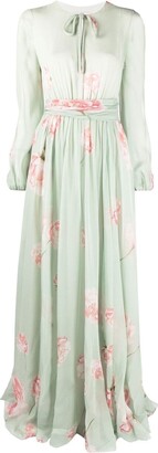 Giambattista Valli Floral-Print Pleated Silk Dress