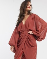 Thumbnail for your product : ASOS DESIGN plunge front blouson sleeve midi dress