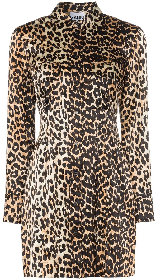 ganni leopard shirt dress