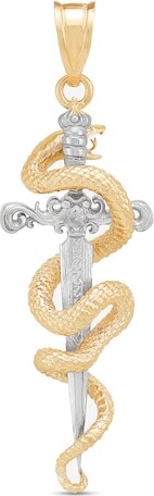 Zales Diamond-Cut 3D Snake and Dagger Necklace Charm in Solid 10K Two-Tone Gold
