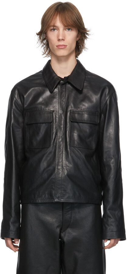 Lemaire Black Leather Large Collar Jacket - ShopStyle