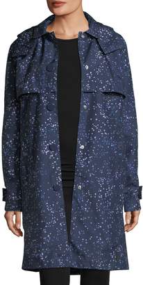 Hunter Star-Print Belted Snap-Front Trench Coat