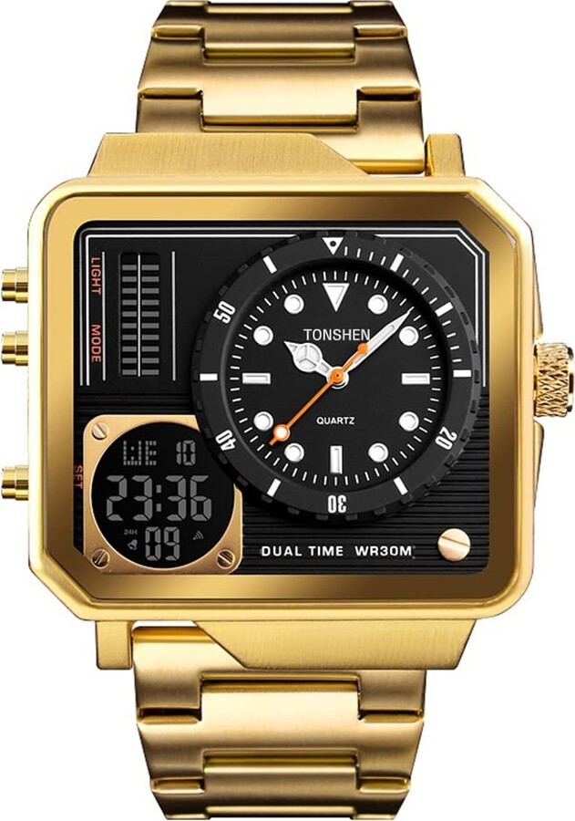 TONSHEN Mens Luxury Fashion Stainless Steel Digital Watches