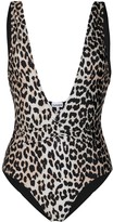 Thumbnail for your product : Ganni Leopard Print Plunge Neck Swimsuit