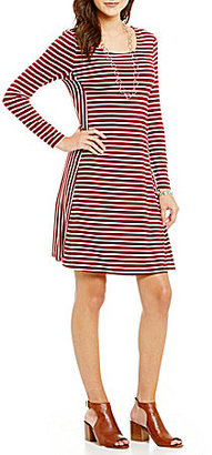 Intro Long Sleeve Striped Pull-Over Swing Dress