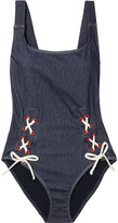Thumbnail for your product : Solid & Striped The Raquel Lace-up Stretch-denim Swimsuit