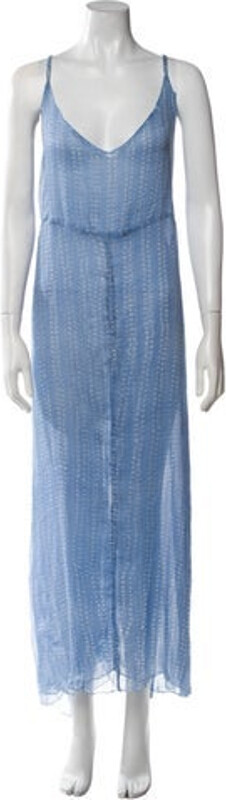 CLOE CASSANDRO Silk Tent Dress Blue Sleeveless with V-Neck Size not listed, estimated from measurements.