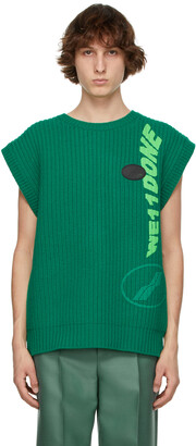 we11done Green Knit Square Multi-Logo Vest