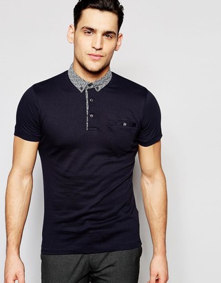 French Connection Plain Polo Contrast Ditsy Collar Polo Shirt