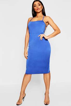 boohoo NEW Womens Double Slinky Low Strappy Back Midi Dress in Polyester