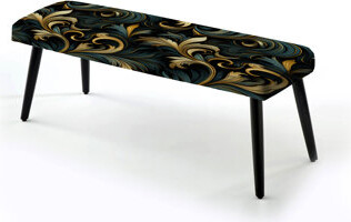 Design Art Gold And Blue Luxury Damask Symphony IV - Damask Upholstered Black Bench