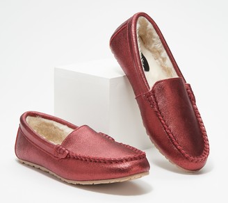 womens red moccasin slippers