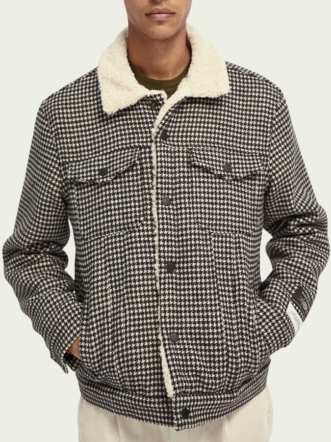 Scotch & Soda Woolblend Sherpa Lined Houndstooth Trucker Jacket