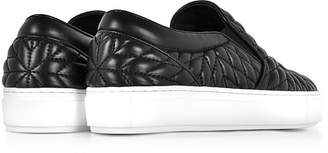 Roberto Cavalli Black Nappa Star Quilted Leather Slip On Sneakers