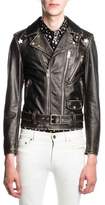 Thumbnail for your product : Saint Laurent Star-Painted Distressed Leather Moto Jacket, Black