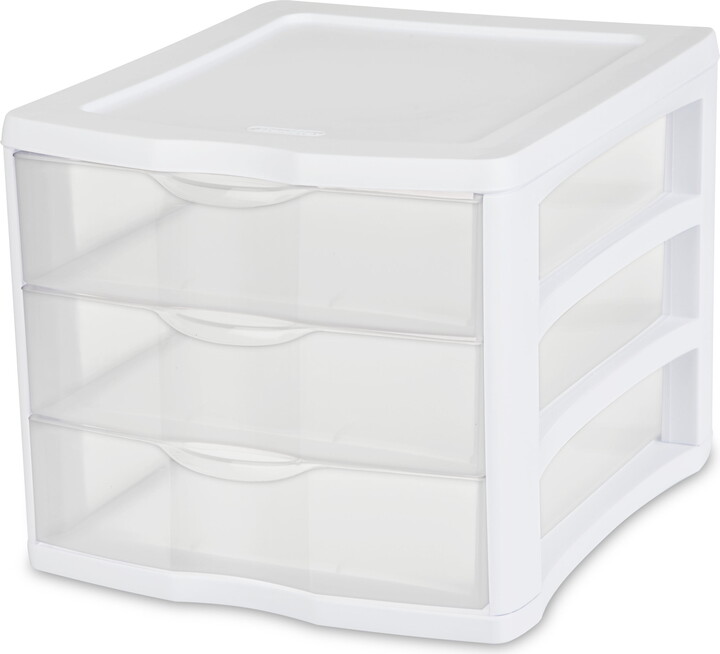 Sterilite Desktop Drawer, 3 Drawer Clear Plastic Countertop Drawer, White
