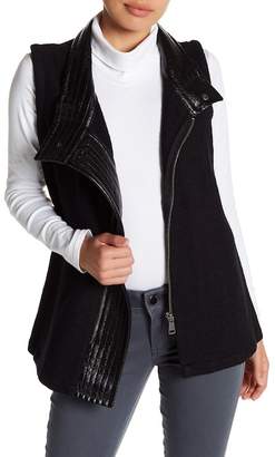 Live A Little Faux Leather Trim Asymmetric Boiled Wool Vest (Petite)