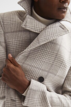 Reiss Double Breasted Long Checked Overcoat