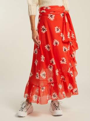 Ganni Tilden Floral Print Wrap Skirt - Womens - Red