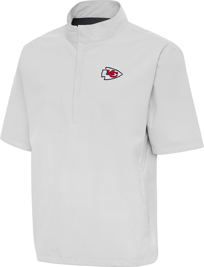 Men's Antigua Heather Gray Kansas City Chiefs Brisk Short Sleeve Quarter-Zip Windshirt