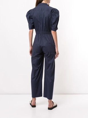 Sea Puffed-Shoulder Cropped Jumpsuit