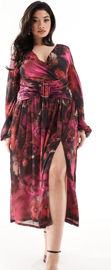 Asos Red Plunge Midi Dress ASOS Curve ASOS DESIGN Curve Plunge