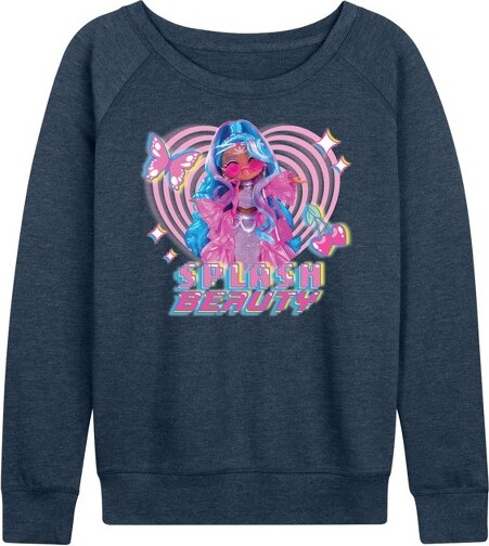 Women's LOL Surprise! Splash Beauty w/ Butterflies & Hearts Lightweight French Terry Wide Neck Long Sleeve Graphic Shirt - Heather Indigo - Small