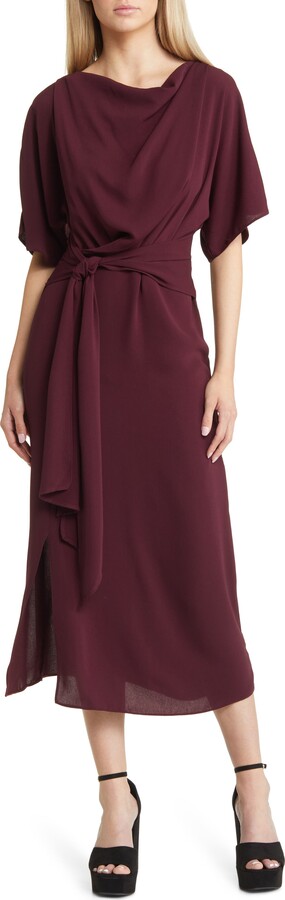 ASOS DESIGN Cowl Neck Tie Waist Dress