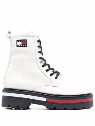 tommy jeans patent platform boots women's