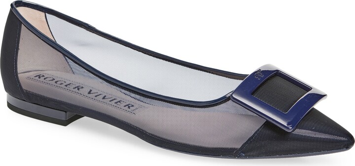 Roger Vivier Gommettine Buckle Pointed Toe Mesh Ballerina Flat
