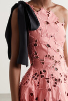 Thumbnail for your product : Oscar de la Renta One-shoulder Satin-trimmed Broderie Anglaise Taffeta Midi Dress - Pink