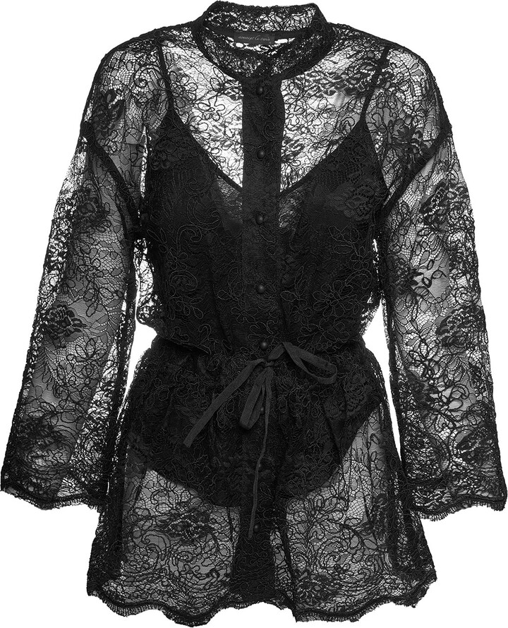 Concept a Trois Black Lace Tunic Blouse With Tank Top Included