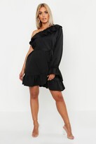 Thumbnail for your product : boohoo Plus One Shoulder Ruffle Tie Waist Dress