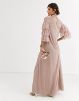 Thumbnail for your product : Maya Bridesmaid delicate sequin tulle maxi dress in taupe blush