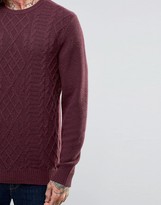 Thumbnail for your product : ASOS Lambswool Rich Cable Sweater in Burgundy
