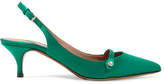 Thumbnail for your product : Tabitha Simmons Layton Crystal-embellished Satin Slingback Pumps - Emerald