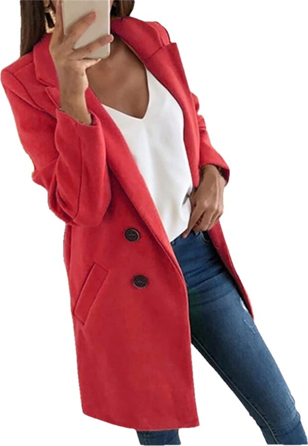 KCatsy Women Duffle Coat MidLength Jacket Plus Size DoubleBreasted