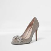 Thumbnail for your product : River Island Womens Gold embellished bow court shoes