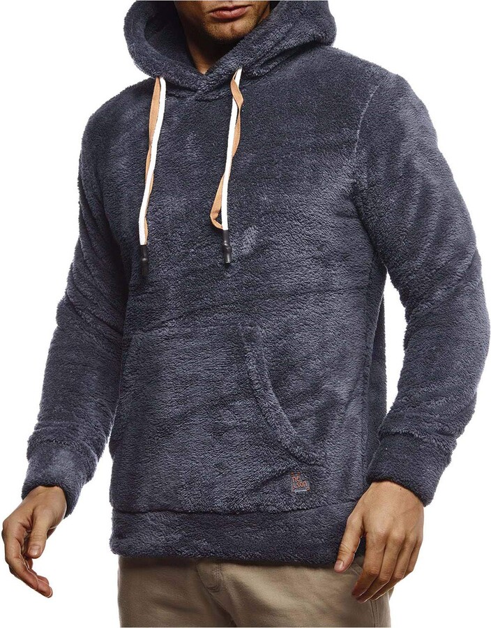 Duohropke Herren Plüsch Hoodie - Teddy-Fleece Kapuzenpullover Farbblock