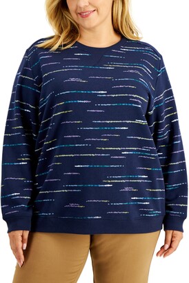 Karen Scott Plus Size Chloe Cotton Printed Sweatshirt, Created for Macy's