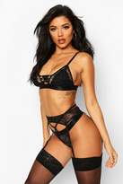 Thumbnail for your product : boohoo Strapping Bralet Thong & Suspender Set