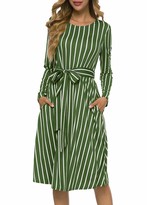 Thumbnail for your product : WonderBabe Women's Casual Tie Waist Dresses Long Sleeve Striped Midi Dress with Pocket Blue Size S