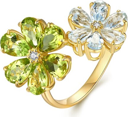 Kai Fine Jewelry 14K 3.93 Ct. Tw. Diamond & Peridot; Aquamarine Cocktail Ring