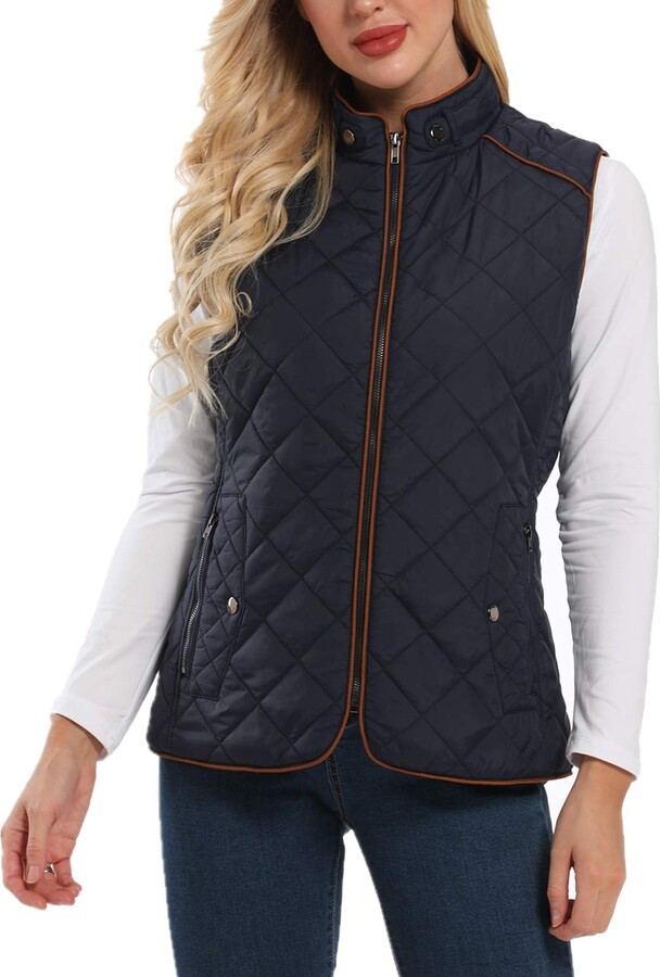 Wudodo Women's Gilet Jacket Stand Collar Lightweight Quilted Zip Vest