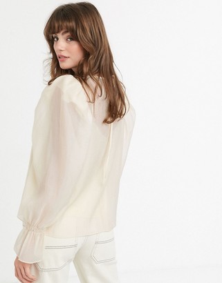 And other stories & puff sleeve chiffon blouse in soft yellow