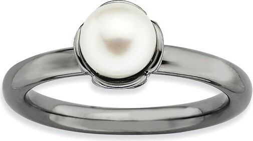 Black Bow Jewelry Co. BlackBowJewelryWhiteFWCulturedPearl&Black-platedSterlingSilverRingSize7