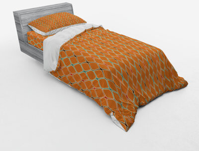 Ambesonne Vibrant Old Fashion Trippy with Unusual Shapes In Earthen Toned Display Duvet Cover Set