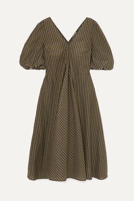 ganni seersucker dress green