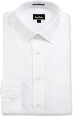 Neiman Marcus Classic-Fit Regular-Finish Textured Dress Shirt, White